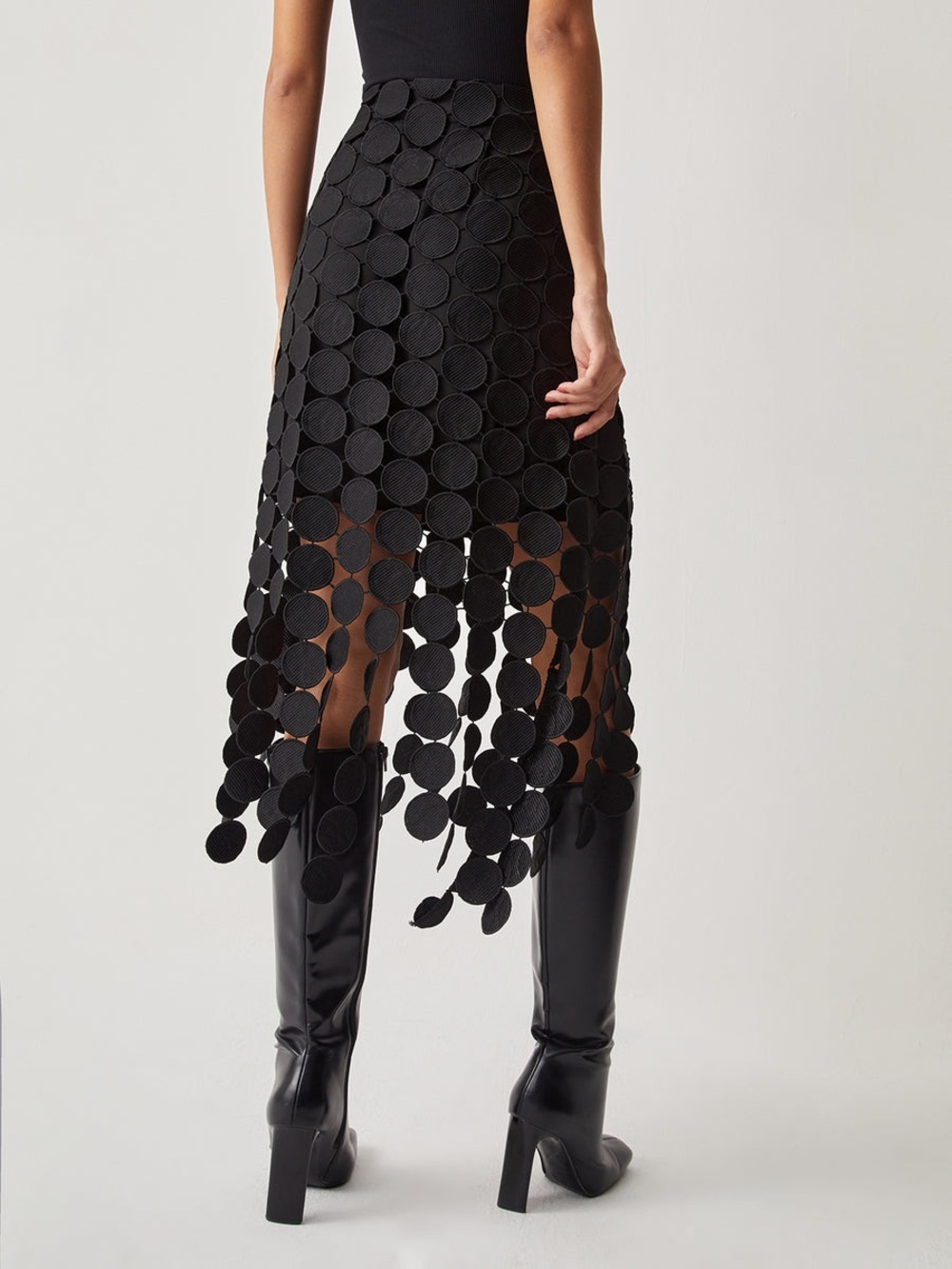 Commense Laser Cut Multi Circle Double Layered Skirt - Picture 2 of 6